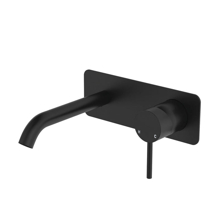 Fienza Kaya Basin/Bath Wall Mixer Set Rectangular Plate 160mm Matte Black