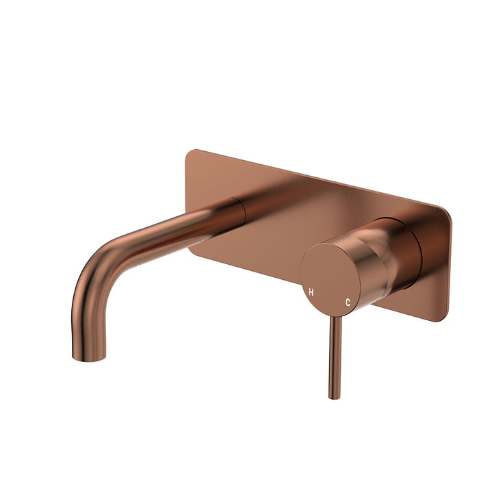 Fienza Kaya Wall Basin/Bath Mixer Set Rectangular Plate 130mm Brushed Copper