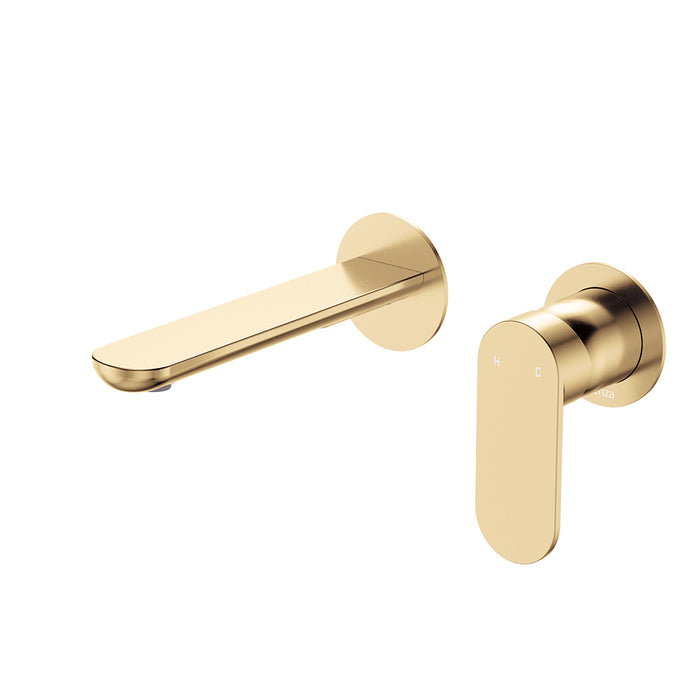 Fienza Empire Slim Wall Basin/Bath Mixer Set 160mm Urban Brass