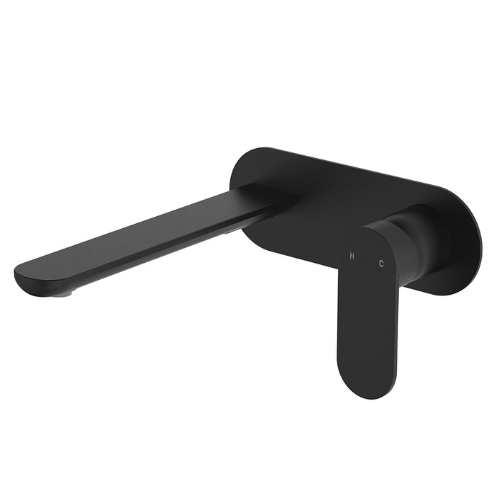Fienza Empire Slim Wall Basin/Bath Mixer Set Oval Plate 200mm Matte Black