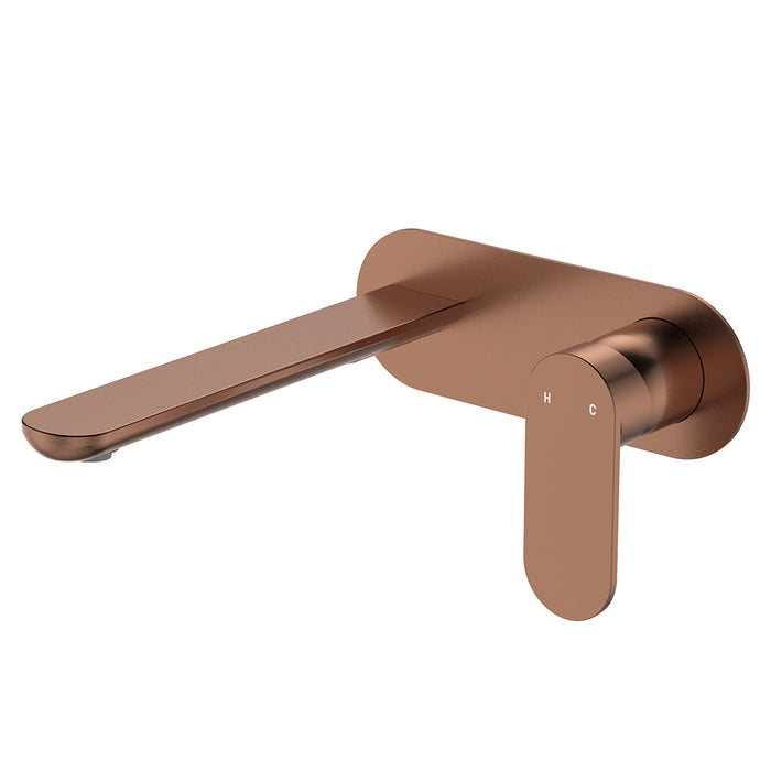Fienza Empire Slim Wall Basin/Bath Mixer Set Oval Plate 200mm Brushed Copper