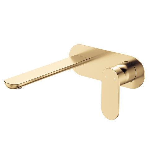 Fienza Empire Slim Wall Basin/Bath Mixer Set Oval Plate 160mm Urban Brass