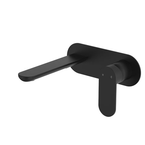 Fienza Empire Slim Wall Basin/Bath Mixer Set Oval Plate 160mm Matte Black