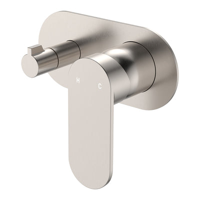 Fienza Empire Slim Wall Mixer & Diverter Oval Plate Horizontal Brushed Nickel