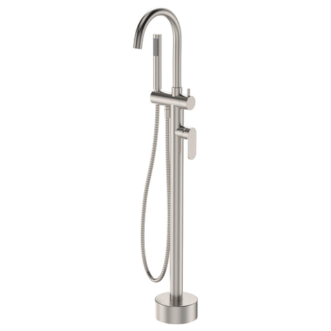 Fienza Empire Slim Floor Mounted Bath Mixer & Handshower Brushed Nickel
