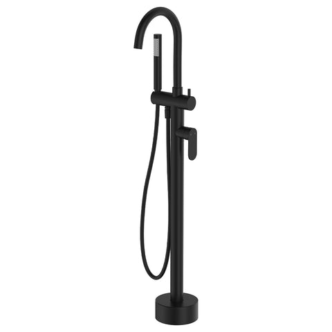 Fienza Empire Slim Floor Mounted Bath Mixer & Handshower Matte Black