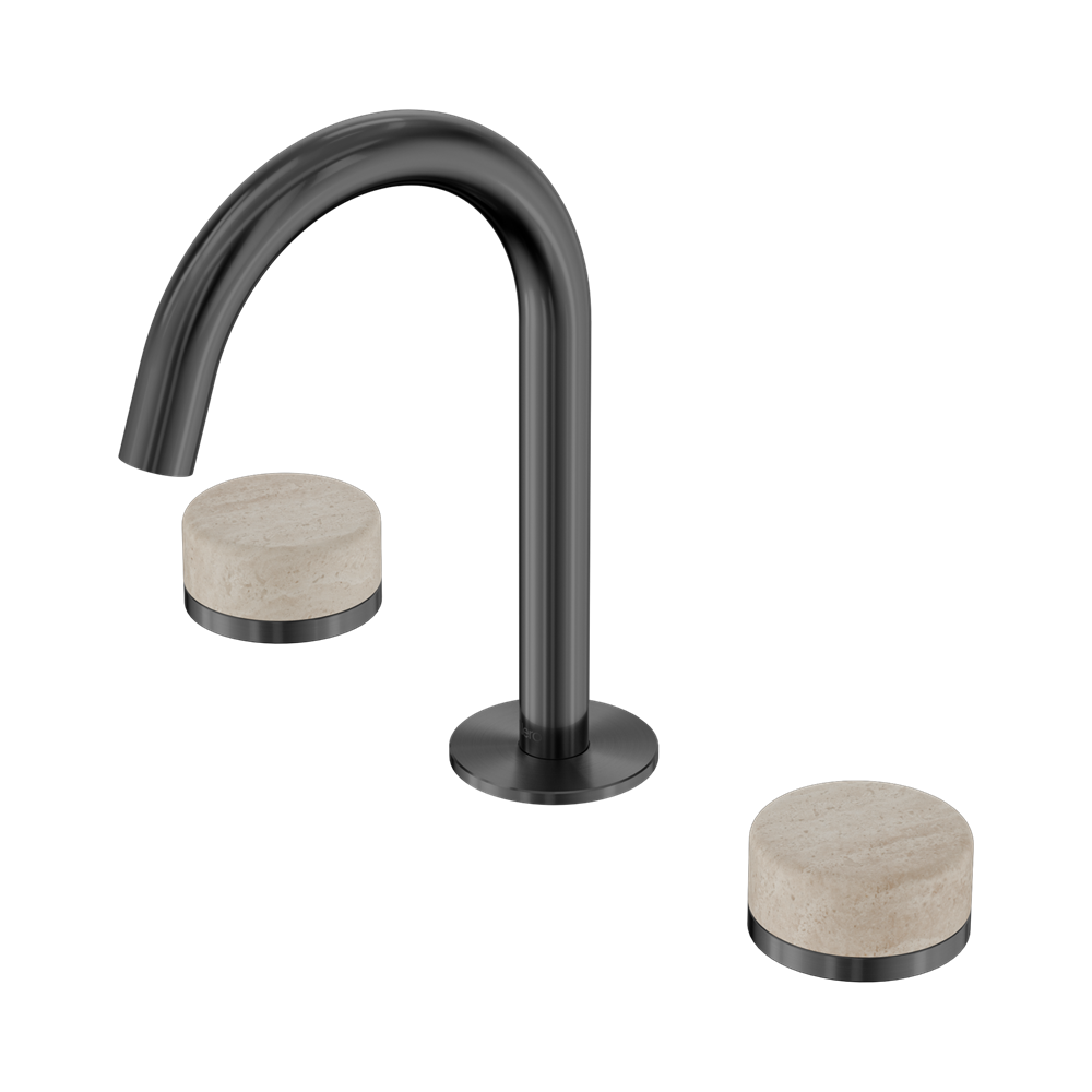 Nero Serenity Basin Set Arc Spout With Rome Travertine Handle Gun Metal