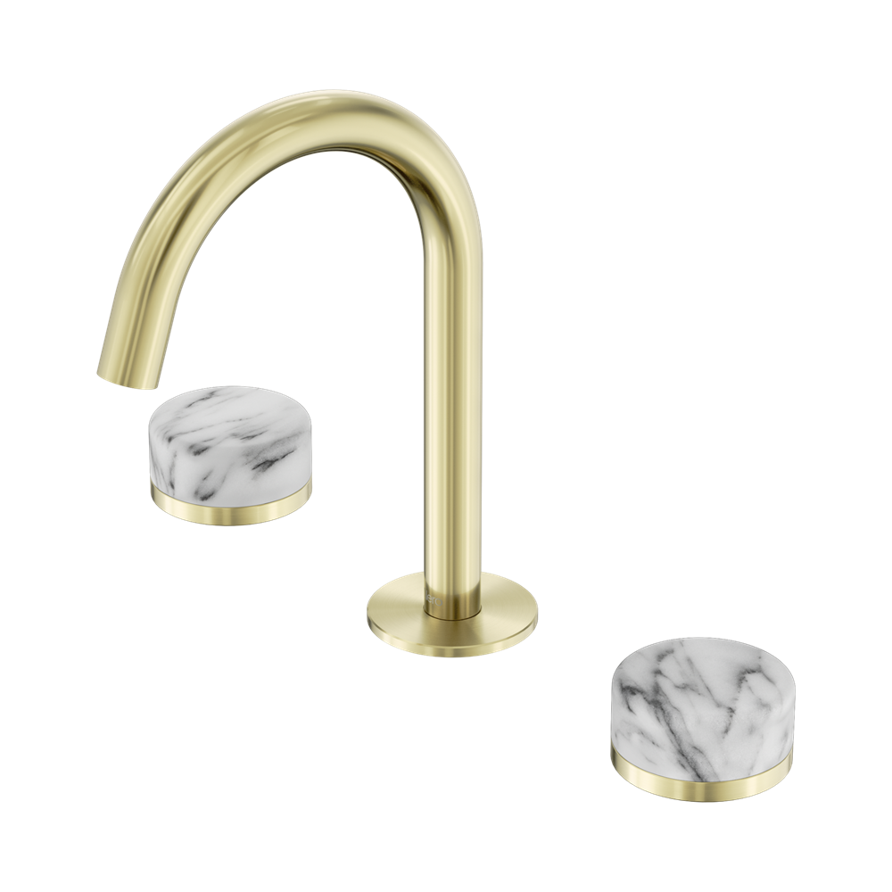 Nero Serenity Basin Set Arc Spout With Arabescato Corchia Handle Brushed Gold