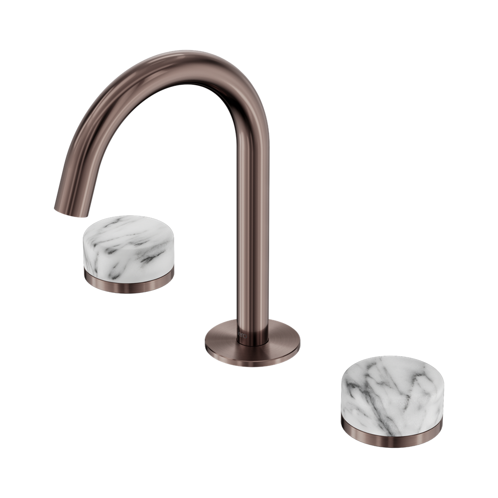 Nero Serenity Basin Set Arc Spout With Arabescato Corchia Handle Brushed Bronze