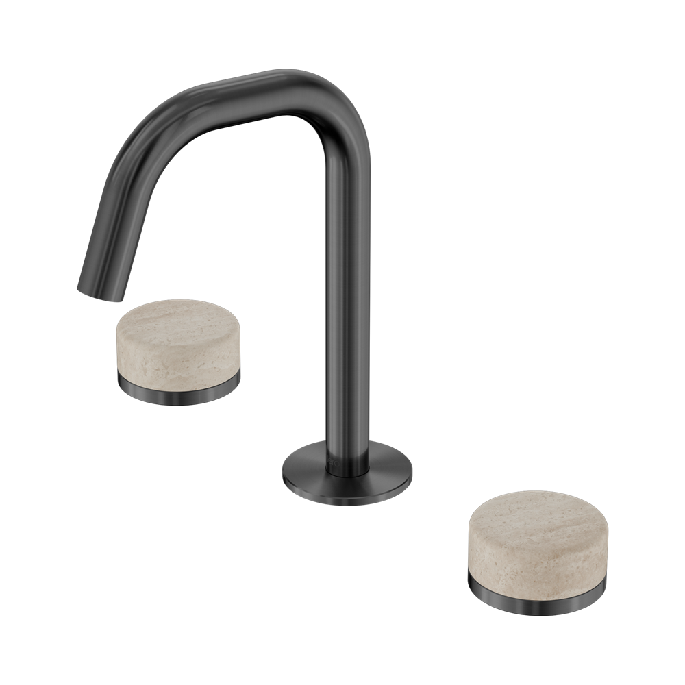 Nero Serenity Basin Set Edge Spout With Rome Travertine Handle Gun Metal