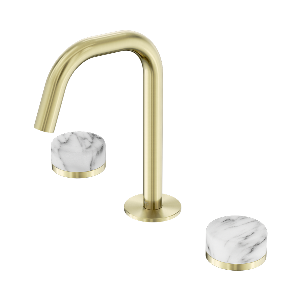 Nero Serenity Basin Set Edge Spout With Arabescato Corchia Handle Brushed Brushed Gold