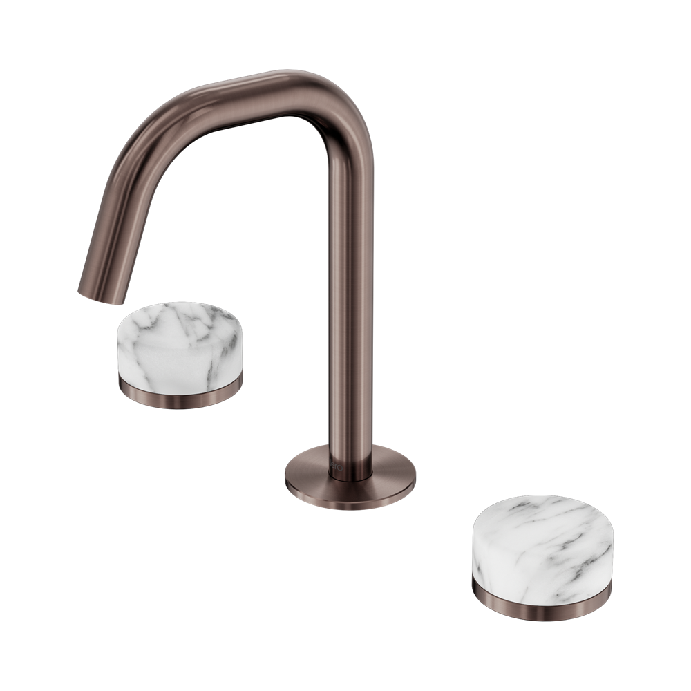 Nero Serenity Basin Set Edge Spout With Arabescato Corchia Handle Brushed Bronze