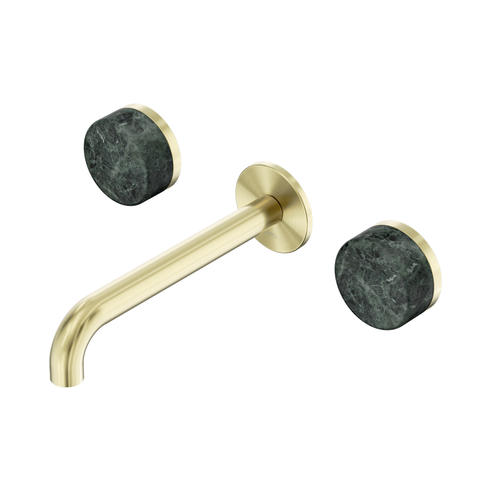 Nero Serenity Wall Basin Set 160/185/220mm Spout With  Verde Alpi Handles Brushed Bronze
