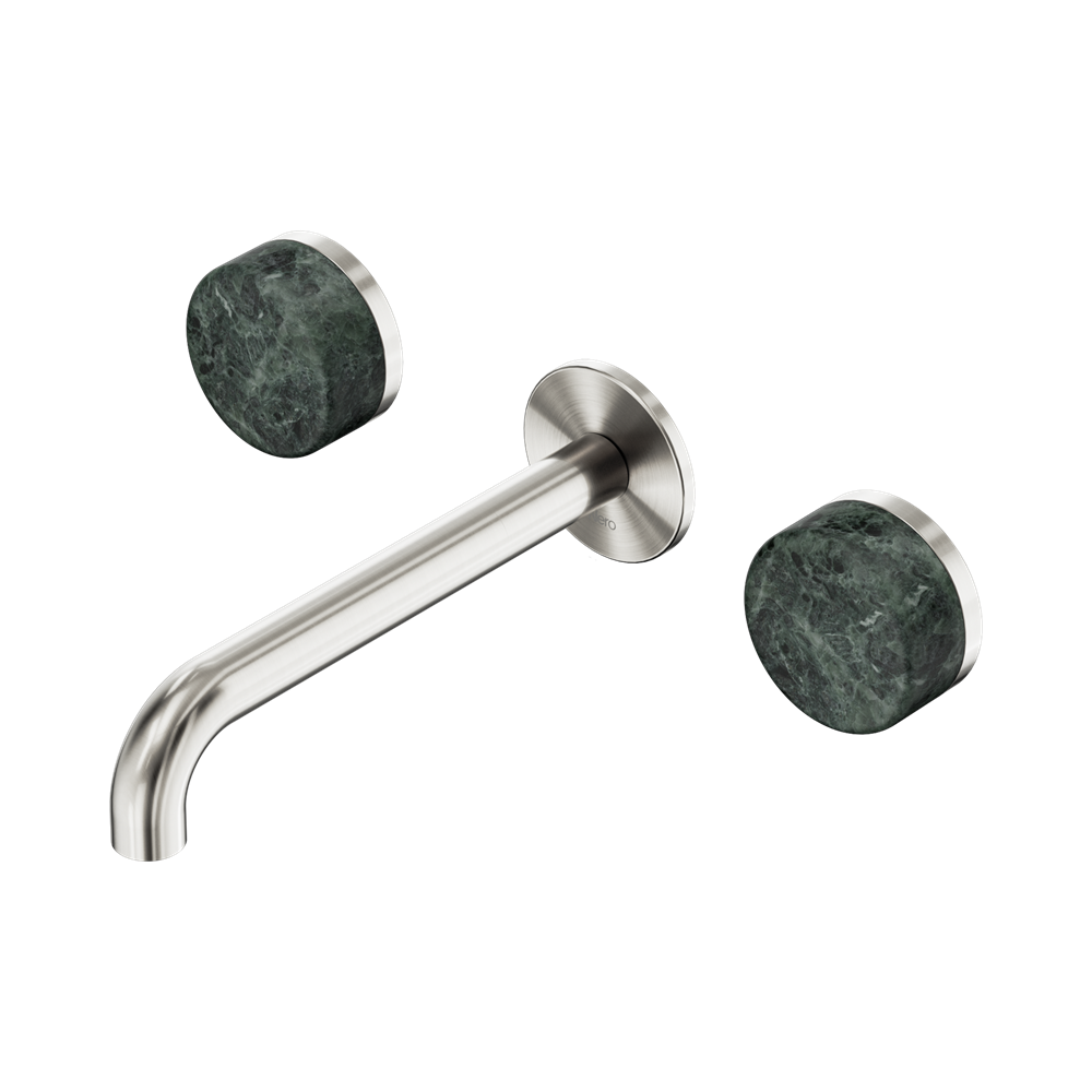 Nero Serenity Wall Basin Set 160/185/220mm Spout With  Verde Alpi Handles Brushed Nickel