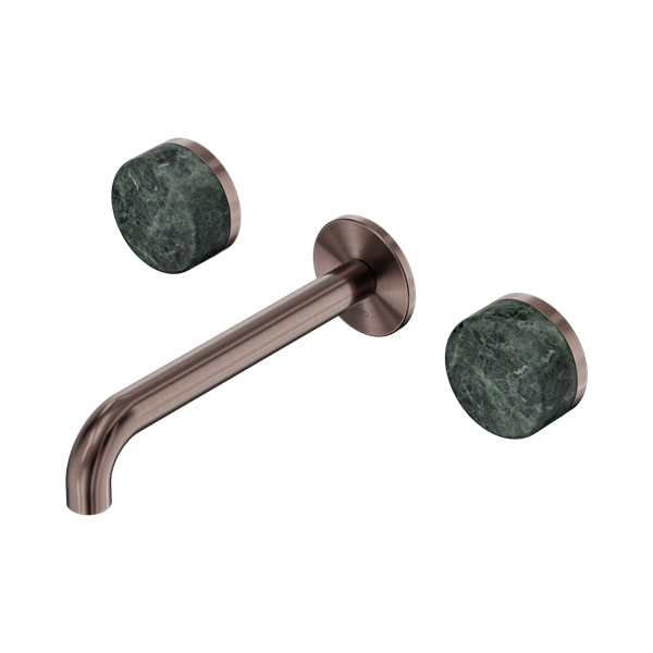 Nero Serenity Wall Basin Set 160/185/220mm Spout With  Verde Alpi Handles Brushed Bronze