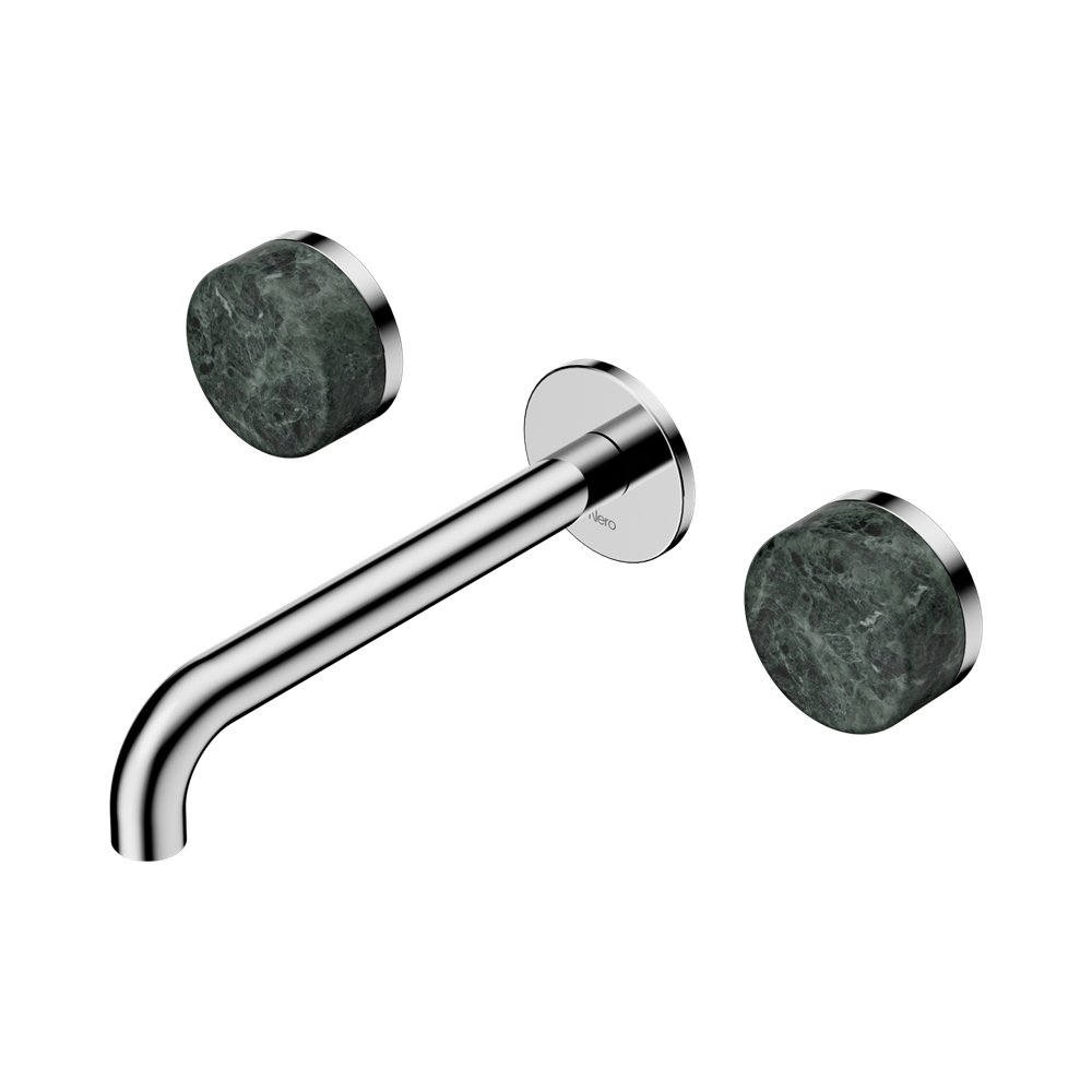 Nero Serenity Wall Basin Set 160/185/220mm Spout With  Verde Alpi Handles Chrome