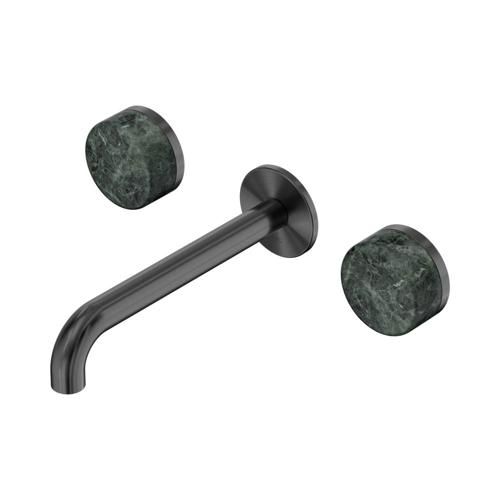 Nero Serenity Wall Basin Set 160/185/220mm Spout With  Verde Alpi Handles Gun Metal