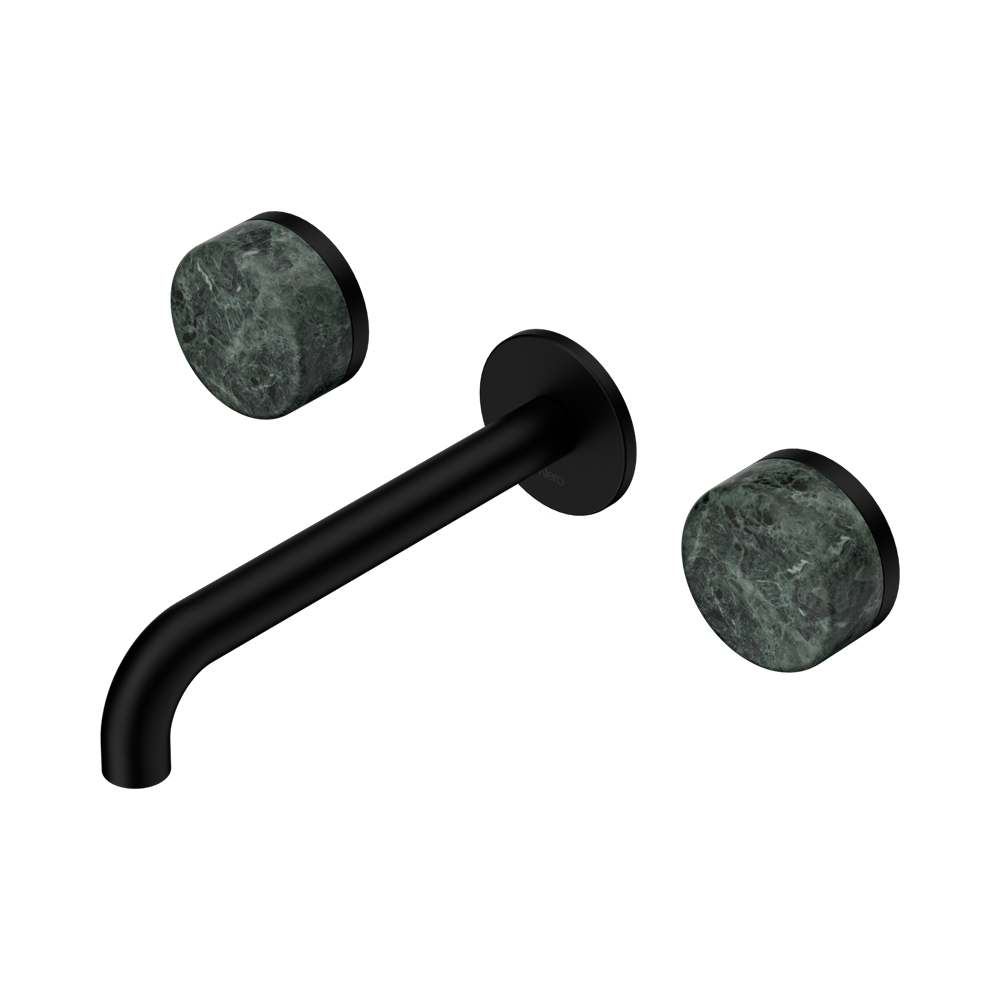 Nero Serenity Wall Basin Set 160/185/220mm Spout With  Verde Alpi Handles Matte Black