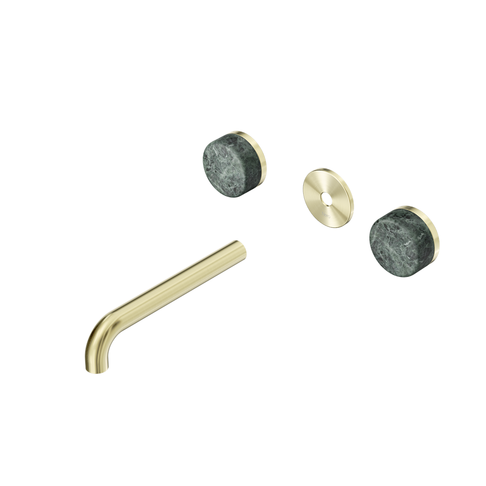 Nero Serenity Wall Basin Set 160/185/220mm Spout With Verde Alpi Handle Trim Kit Only Brushed Gold