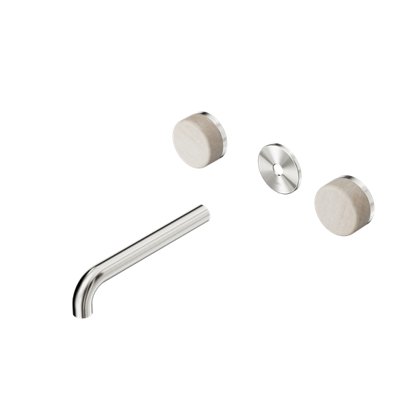 Nero Serenity Wall Basin Set 160/185/220mm Spout With Rome Travertine Handle Trim Kit Only Brushed Nickel