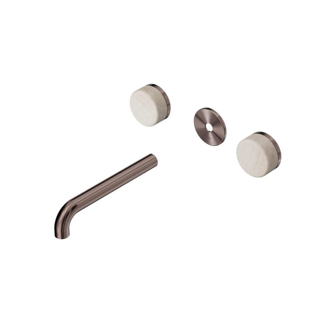 Nero Serenity Wall Basin Set 160/185/220mm Spout With Rome Travertine Handle Trim Kit Only Brushed Bronze