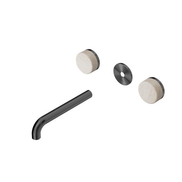 Nero Serenity Wall Basin Set 160/185/220mm Spout With Rome Travertine Handle Trim Kit Only Gun Metal