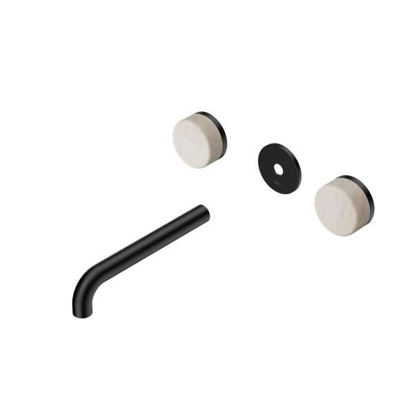 Nero Serenity Wall Basin Set 160/185/220mm Spout With Rome Travertine Handle Trim Kit Only Matte Black