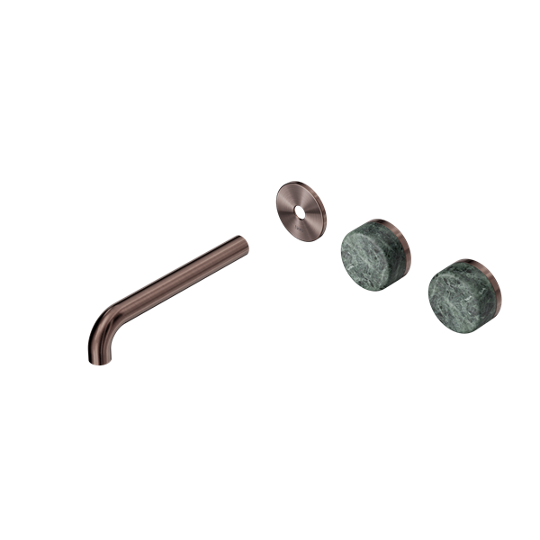 Nero Serenity Wall Basin/Bath Set 160/185/220mm Offset Spout With Verde Alpi Handles Trim Kit Only Brushed Bronze