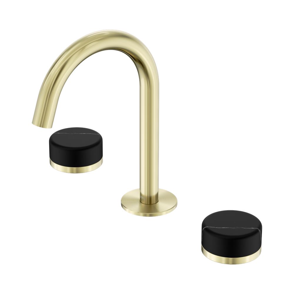 Nero Serenity Basin Set Arc Spout With Marquina Black Handle Brushed Gold