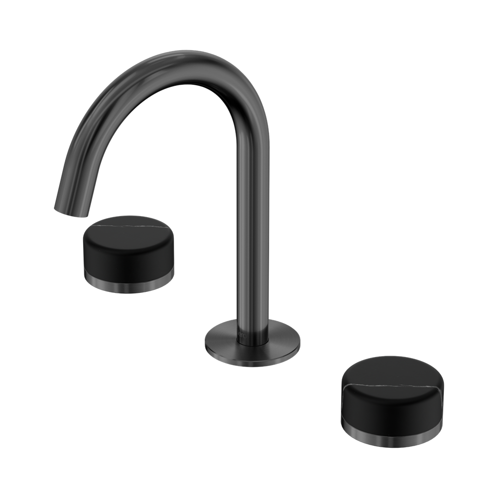 Nero Serenity Basin Set Arc Spout With Marquina Black Handle Gun Metal