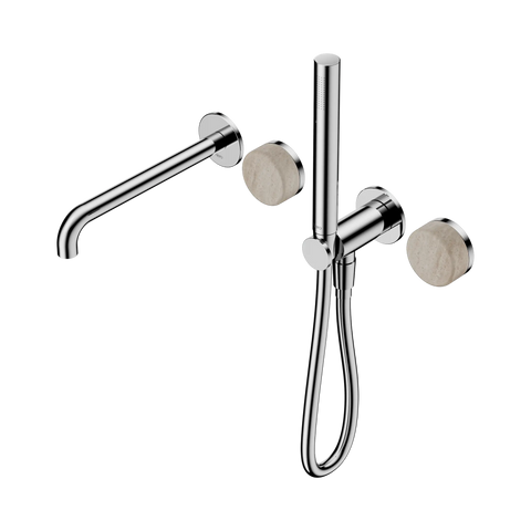 Nero Serenity Progressive Shower System With Spout With Rome Travertine Handle And Slim Shower - Chrome