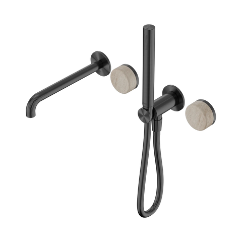 Nero Serenity Progressive Shower System With Spout With Rome Travertine Handle And Slim Shower - Gun Metal