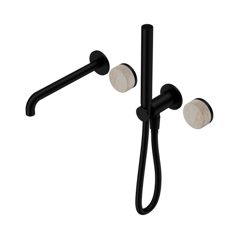 Nero Serenity Progressive Shower System With Spout With Rome Travertine Handle And Slim Shower - Matte Black