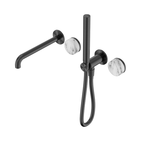 Nero Serenity Progressive Shower System With Spout With Arabescato Corchia Handle And Slim Shower - Gun Metal