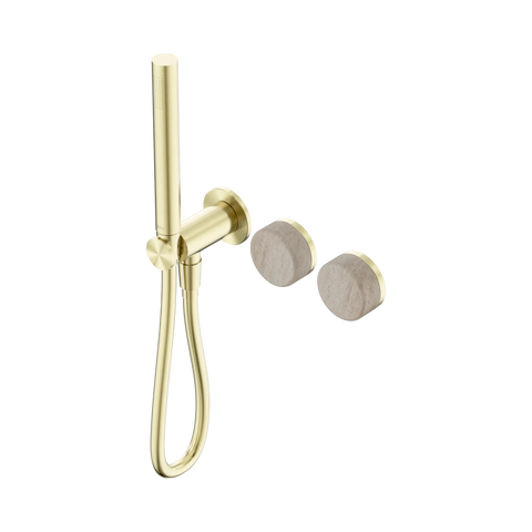 Nero Serenity Progressive Shower System With Rome Travertine Handle And Slim Shower - Brushed Gold