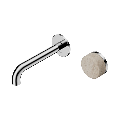 Nero Serenity Progressive Wall Basin Mixer 160mm Spout With Rome Travertine Handle - Chrome