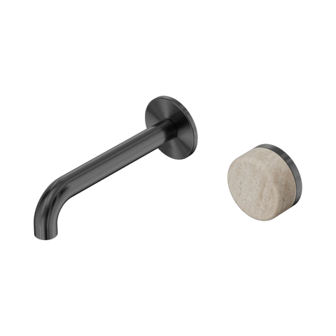 Nero Serenity Progressive Wall Basin Mixer 160mm Spout With Rome Travertine Handle - Gun Metal