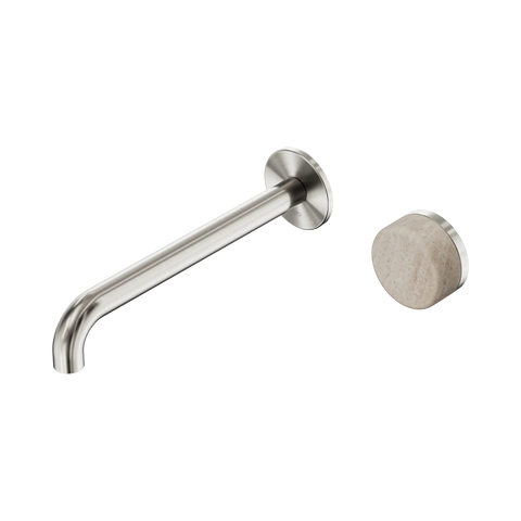 Nero Serenity Progressive Wall Basin Mixer 220mm Spout With Rome Travertine Handle - Brushed Nickel