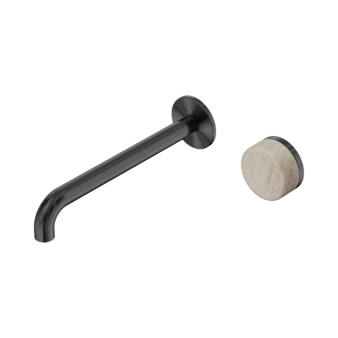 Nero Serenity Progressive Wall Basin Mixer 220mm Spout With Rome Travertine Handle - Gun Metal