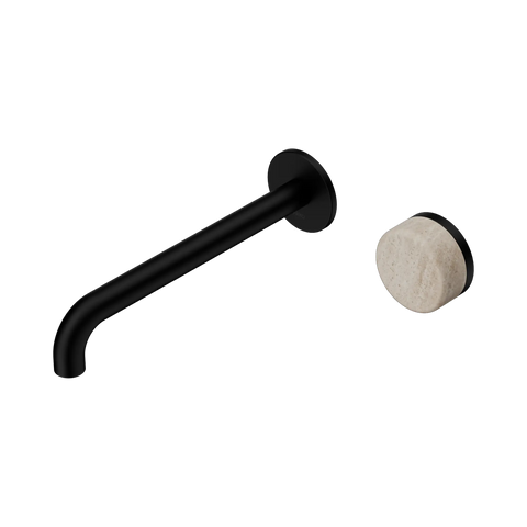 Nero Serenity Progressive Wall Basin Mixer 220mm Spout With Rome Travertine Handle - Matte Black