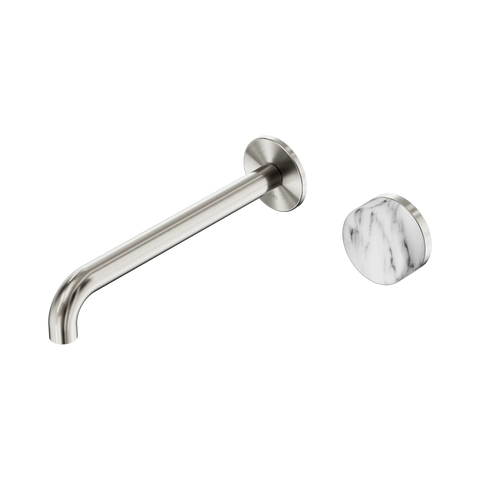 Nero Serenity Progressive Wall Basin Mixer 220mm Spout With Arabescato Corchia Handle - Brushed Nickel
