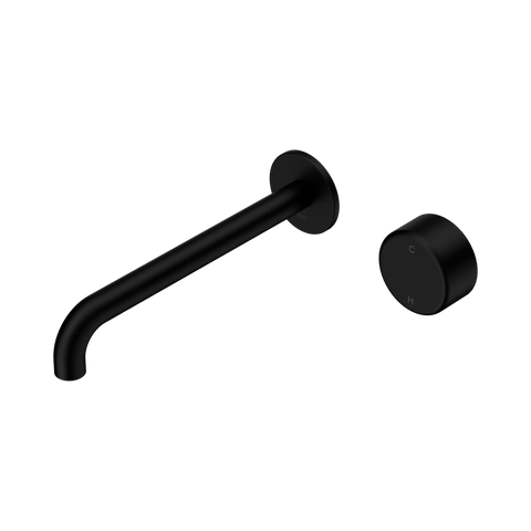 Nero Serenity Progressive Wall Basin Mixer 220mm Spout With Metal Handle - Matte Black