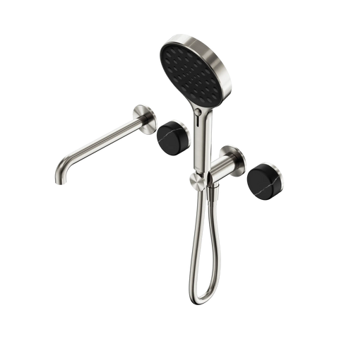 Nero Serenity Progressive Shower System With Spout With Marquina Black Handle And Serenity Hand Shower - Brushed Nickel
