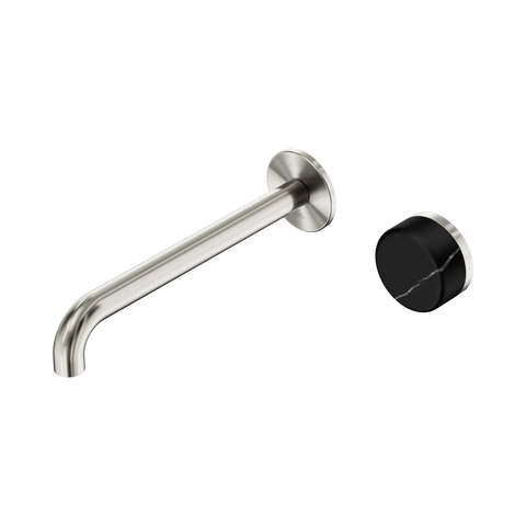 Nero Serenity Progressive Wall Basin Mixer 220mm Spout With Marquina Black Handle - Brushed Nickel