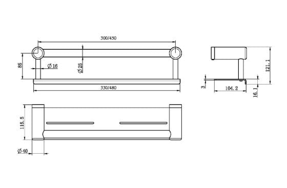 Nero Mecca Care 25mm Grab Rail With Shelf 450mm