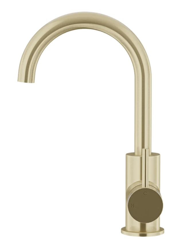 Meir Round Gooseneck Basin Mixer with Cold Start Tiger Bronze