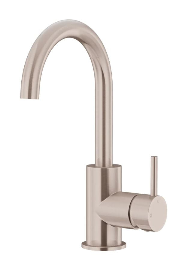 Meir Round Gooseneck Basin Mixer with Cold Start Champagne
