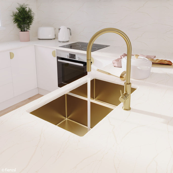 Hana 27L/27L Double Kitchen Sink, PVD Rugged Brass
