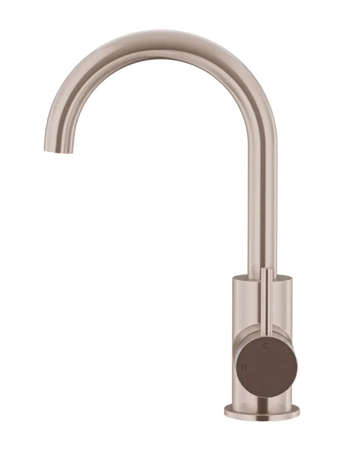 Meir Round Gooseneck Basin Mixer with Cold Start Champagne