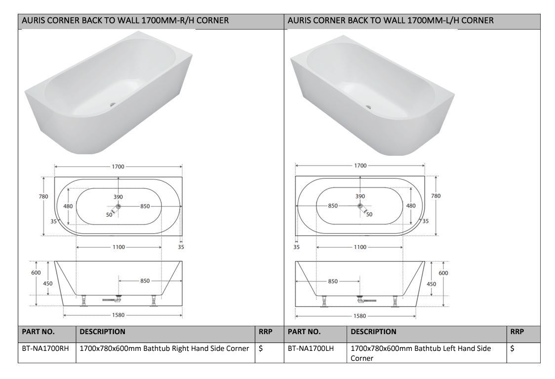 Cassa Designs Auris Corner Back to Wall Bathtub